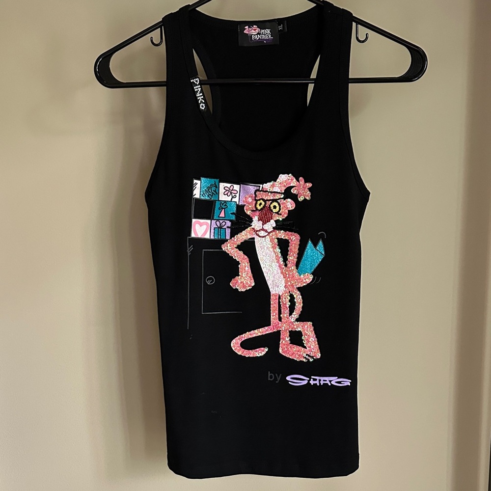Tank top; sequins; brand new never worn; pink panther.